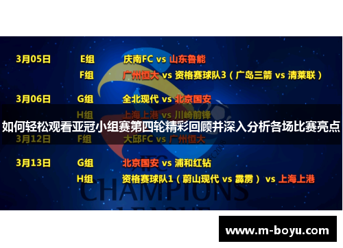 如何轻松观看亚冠小组赛第四轮精彩回顾并深入分析各场比赛亮点