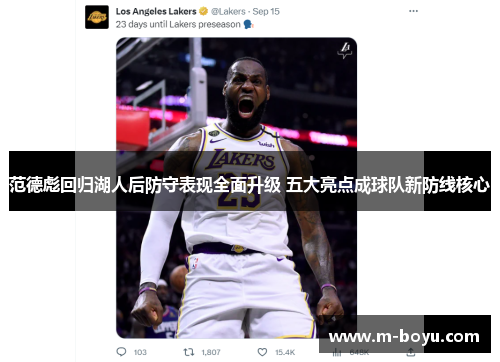 范德彪回归湖人后防守表现全面升级 五大亮点成球队新防线核心
